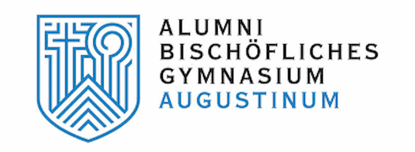 Logo und Text des blauen Schildes: Alumni Bischöfliches Gymnasium Augustinum.