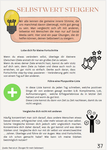 Infografik mit Tipps zur Steigerung des Selbstwertgefühls und passenden Icons.